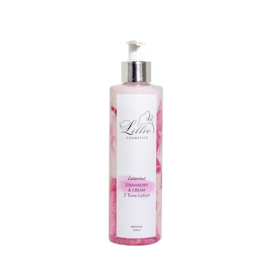  Infused with strawberry &amp; cream scents, enriched with natural non- greasy bees’ wax. This hand and body lotion will pamper and hydrate your hands and body in a luxurious way without that horrible greasy feeling.